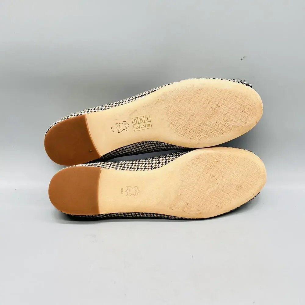 Tory Burch Shoes Womens 10 Beige Tweed Houndstooth Ballet Flats Slip On Bow
